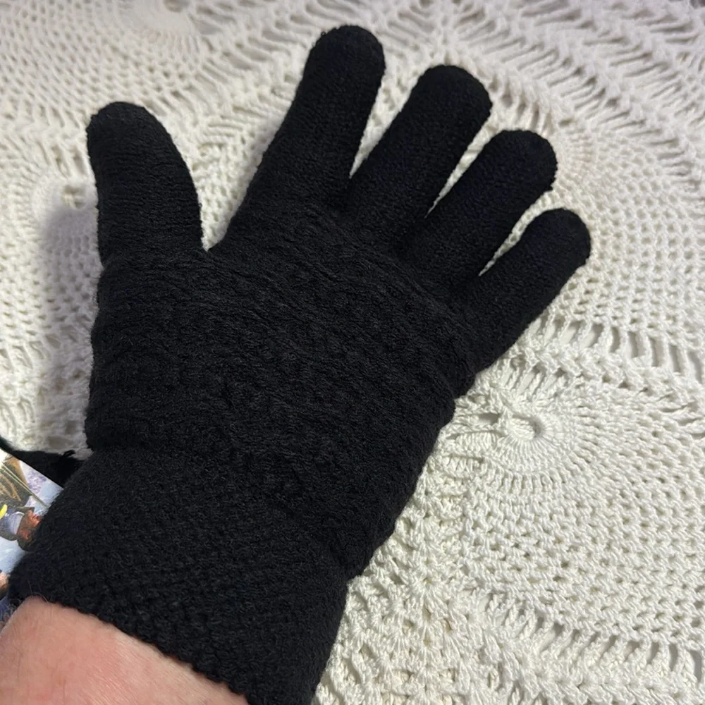 Black Fashion Gloves 90/10 Acrylic Spandex Cozy Plush Faux Fur Lining OS NEW NIP